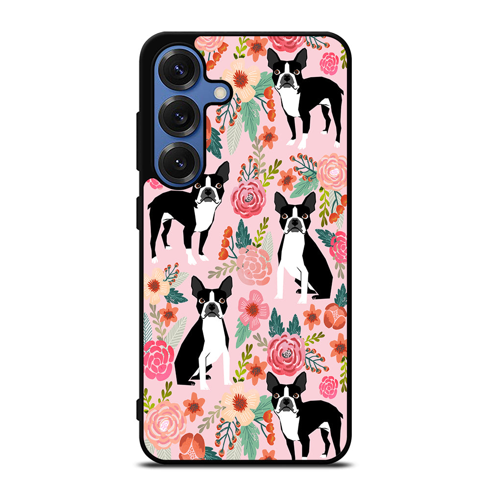 BOSTON TERRIER DOG FLORAL PATTERN Samsung Galaxy Case Cover