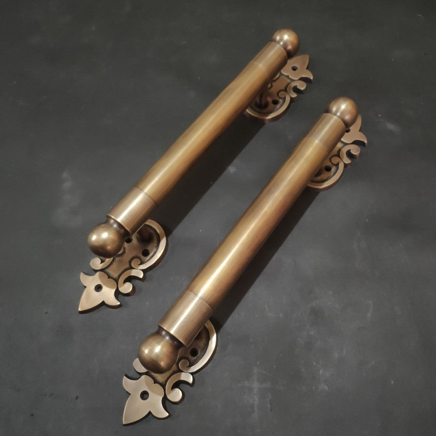 Vintage Executive Round Main Entry Door Pull Handle Antique Solid Brass Door Deco
