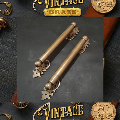Vintage Executive Round Main Entry Door Pull Handle Antique Solid Brass Door Deco