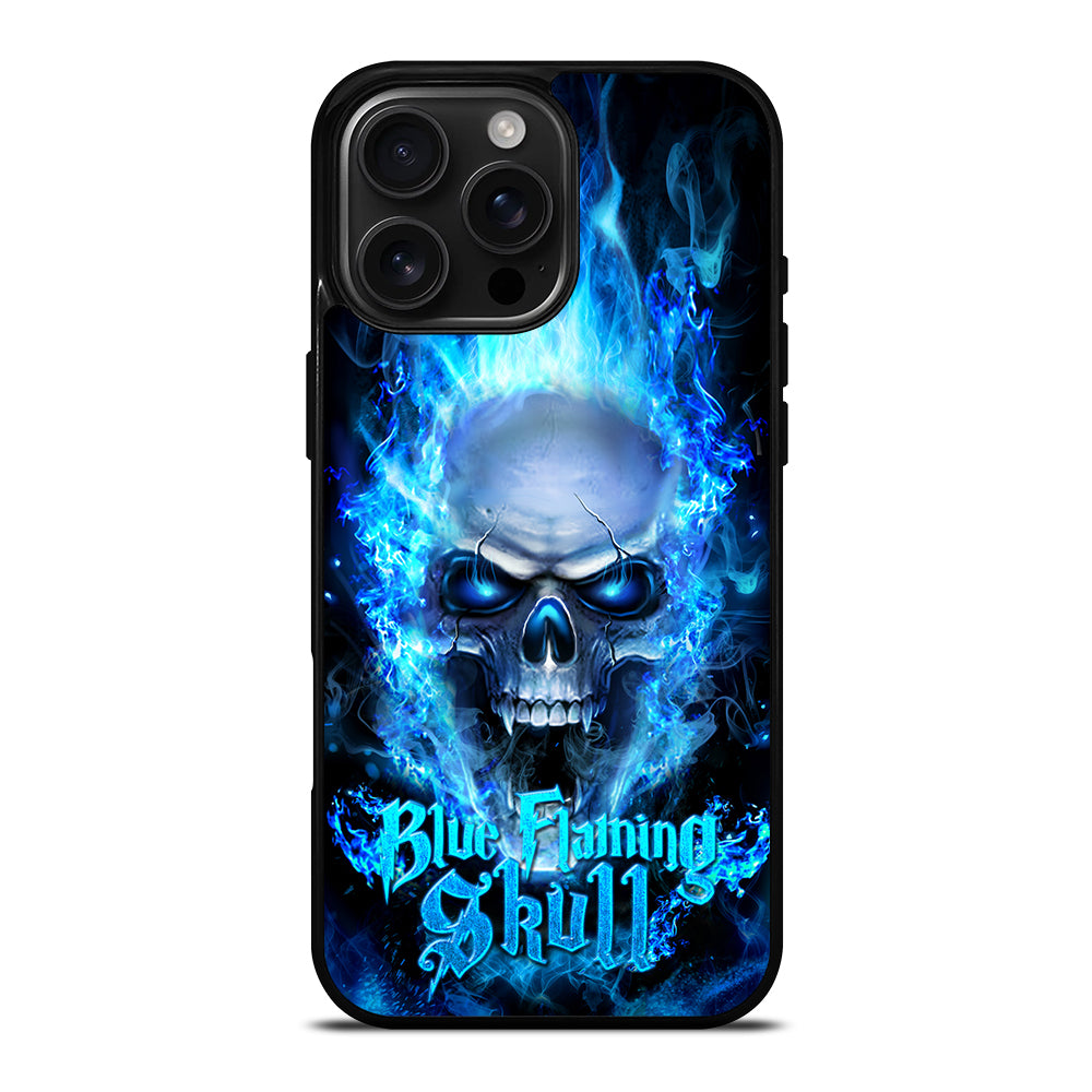 BIKER SKULL FLAMING BLUE iPhone Case Cover