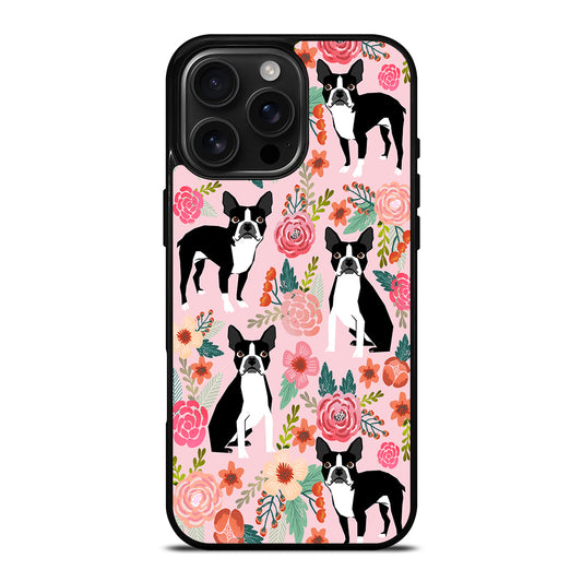 BOSTON TERRIER DOG FLORAL PATTERN iPhone Case Cover